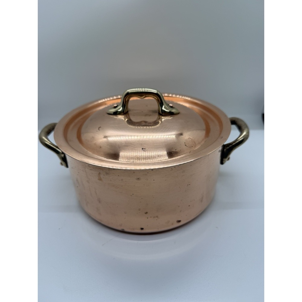 Vintage Tinned Mauviel copper cocotte Pot Pan Lined 1 & 1/2 Quart With Lid